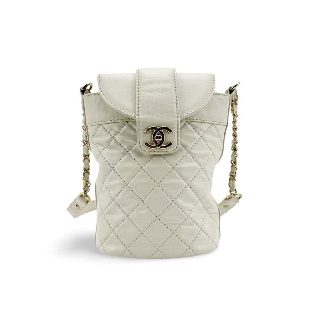 Chanel Flap Bucket Bag Small Lambskin White Gold Hardware